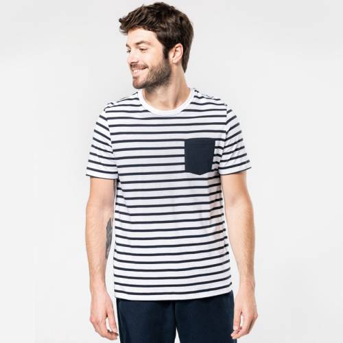K378 | T-shirt uomo stile marinaio a righe con taschino
