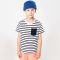 K379 | T-shirt bambino stile marinaio a righe con taschino
