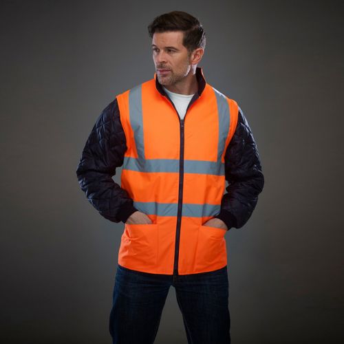 HV008SL | Giacca trapuntata hi-vis con maniche staccabili